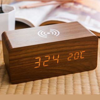 AN0300 Wireless Charging Wood Clock with Bluetooth Speaker